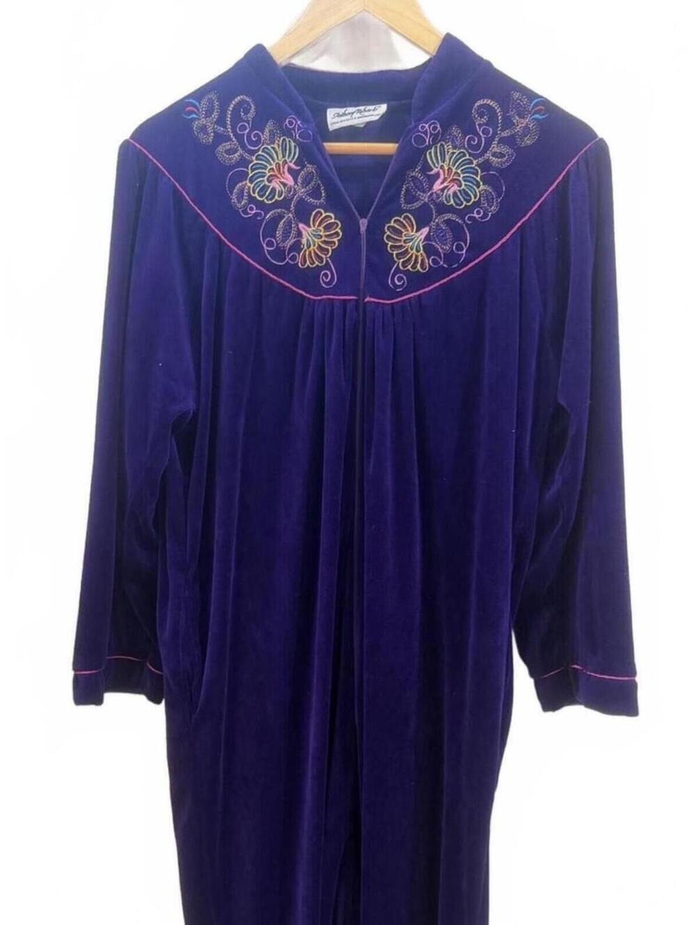 Purple Anthony Richards Vintage Robe Velour Embroidered Zip